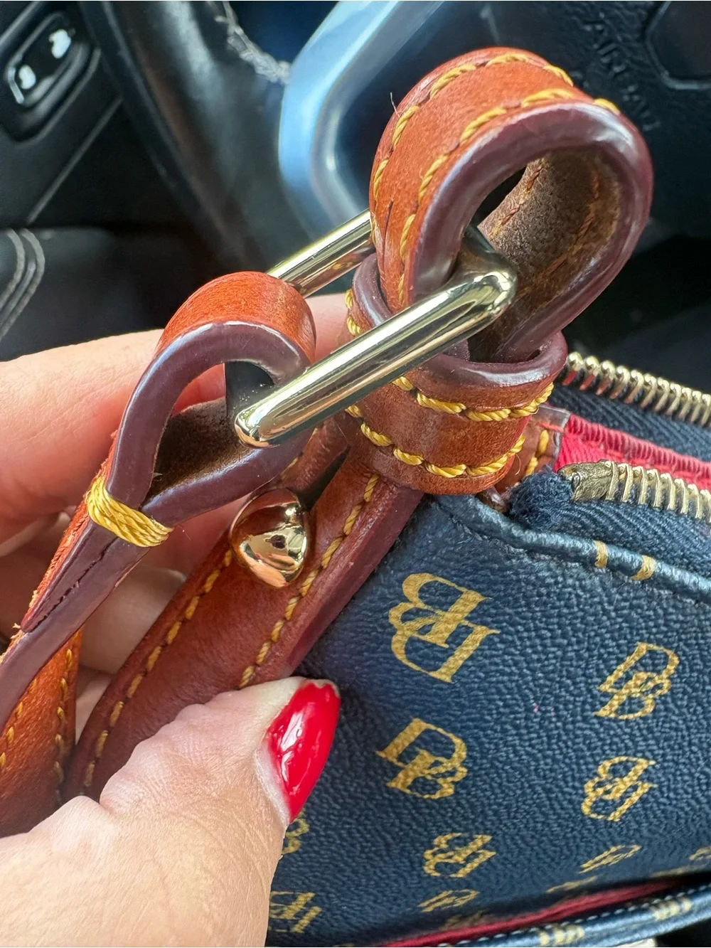 Dooney & Bourke navy with Brown Trim Monogram Crossbody